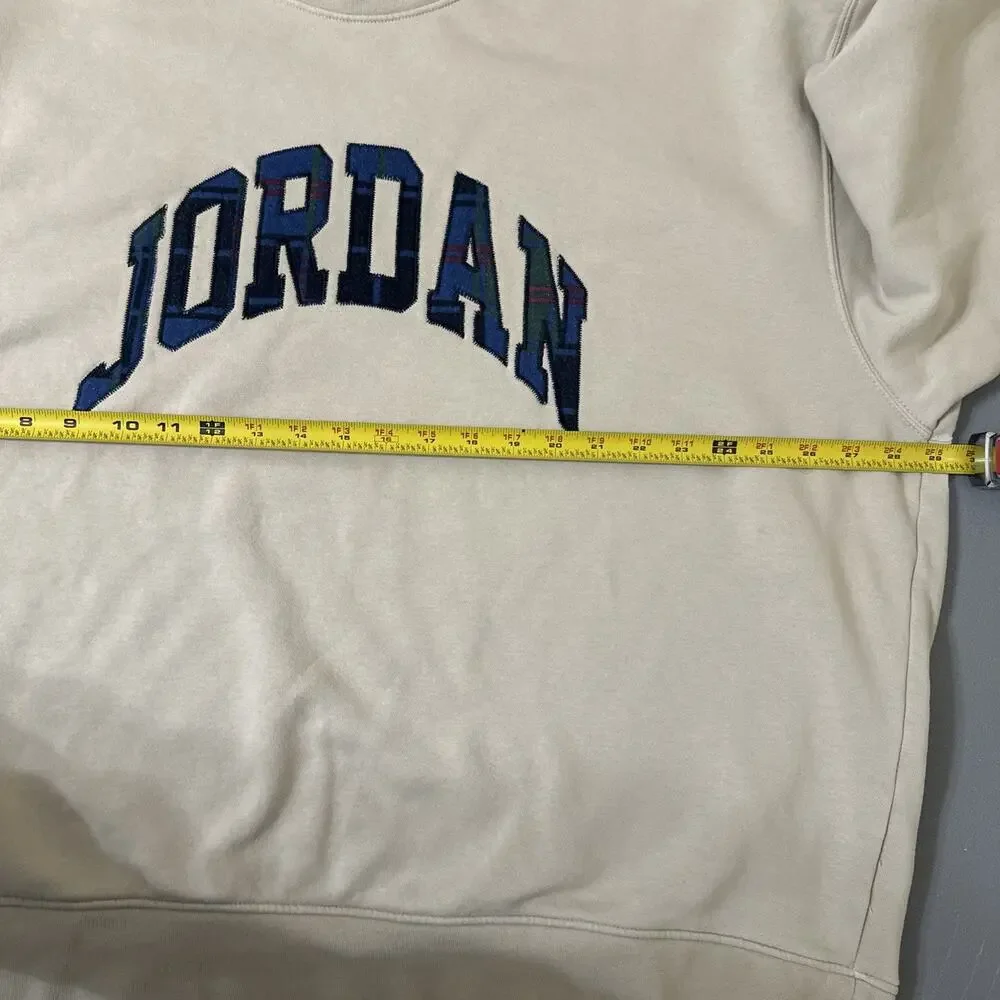 Air Jordan Flight Heritage Sweatshirt Mens Size 2xl Plaid Spellout Fleece Beige